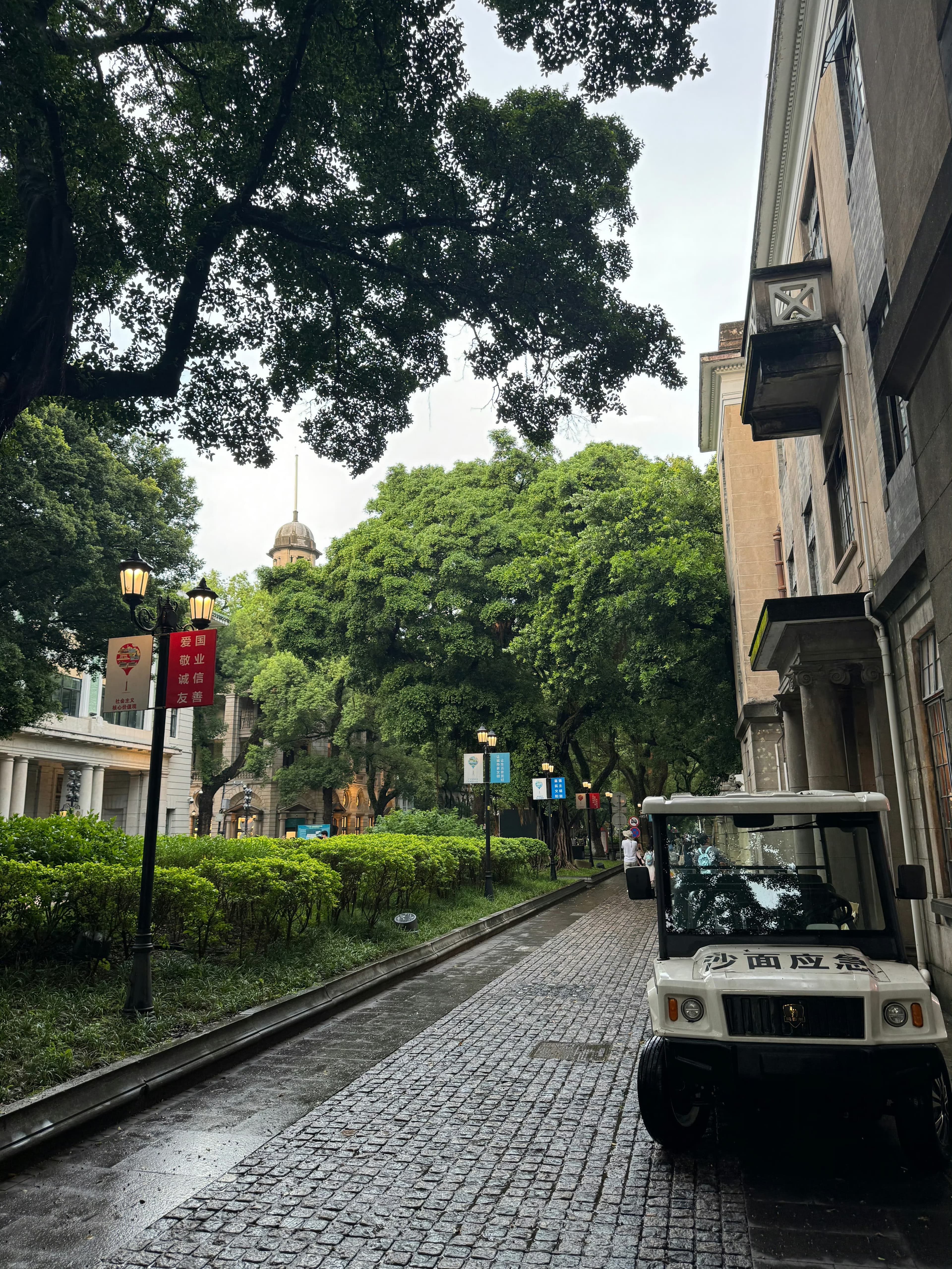 雨后沙面，青石路湿漉漉的，像翻开了旧相册封面图