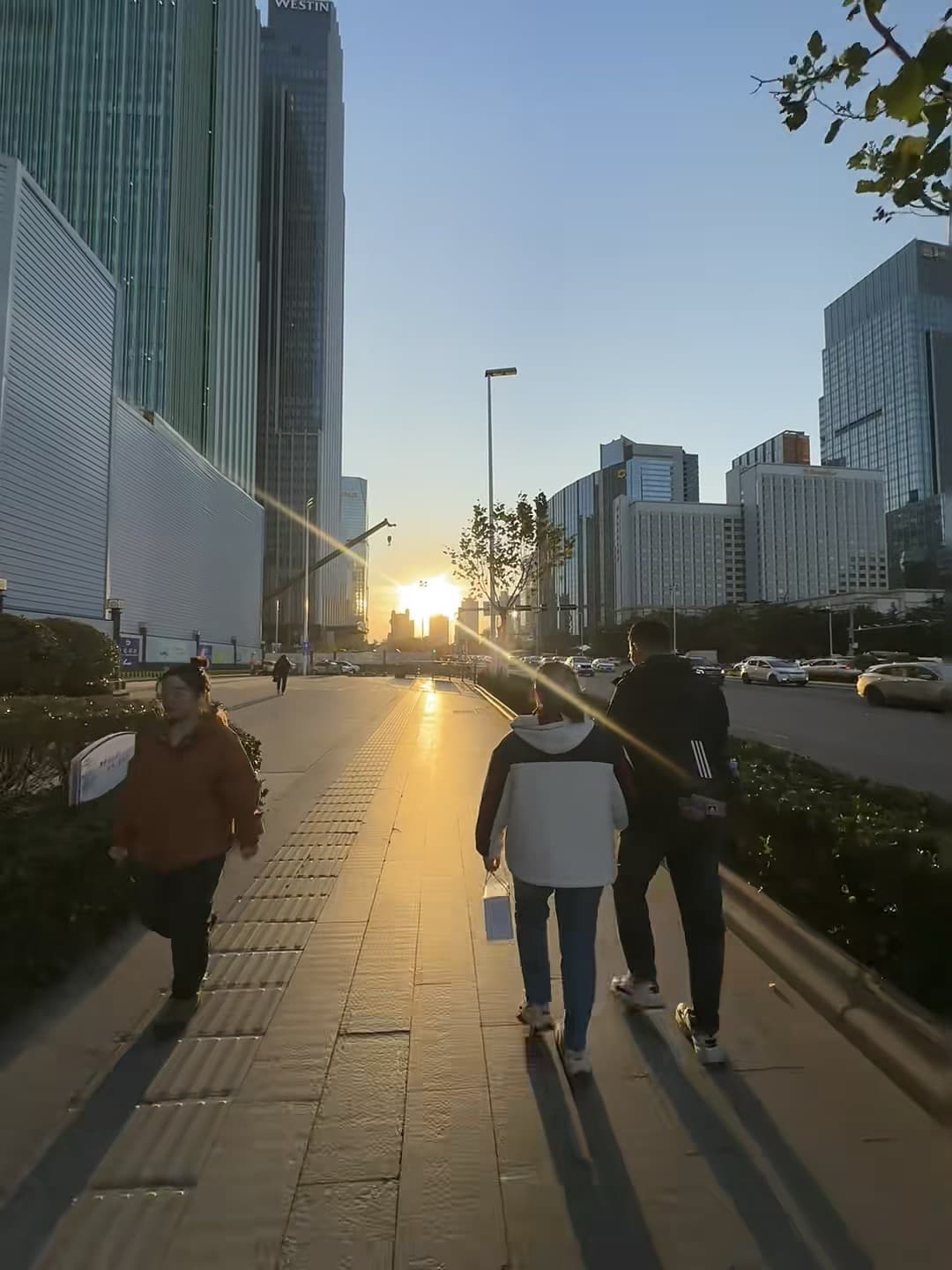 下班路上被夕阳追着跑，人行道像条金箔铺的跑道✨封面图