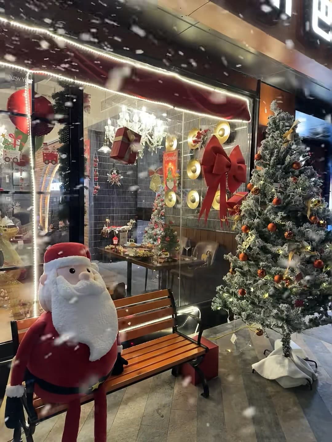 雪天路过街角圣诞店，Santa坐长椅等我拍照…他比我还社恐封面图