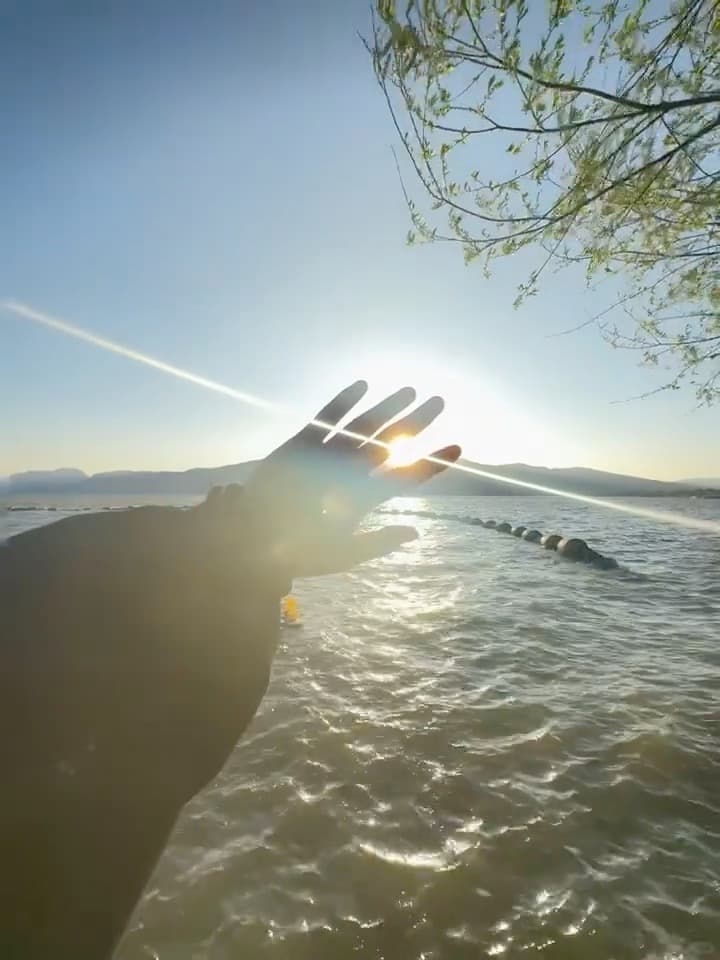 今天在湖边被太阳追着跑，手一伸它就躲进指缝里✨封面图