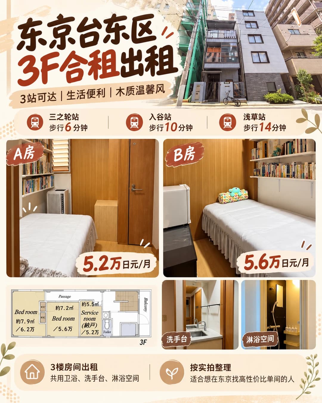 🏠东京台东区女生限定租房｜5.2万起｜三封面图