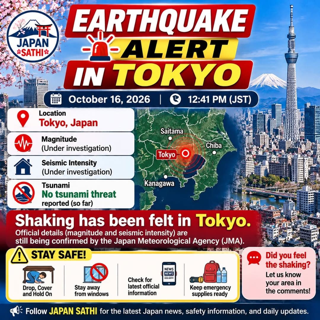 2026年10月16日东京地震预警：约中午12点41分震感明显，官方数据核实中封面图