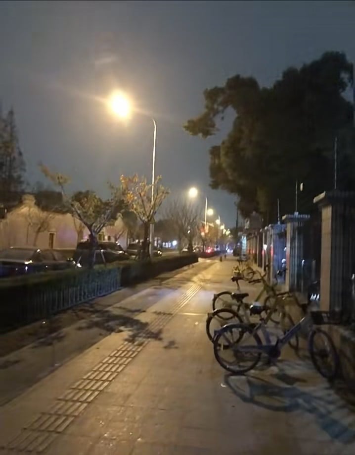夜归路，路灯把影子拉得像条小蛇