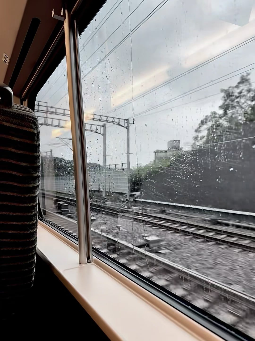 雨天通勤的温柔时刻 🌧️ 窗外铁轨在晃，像被揉皱的旧信纸