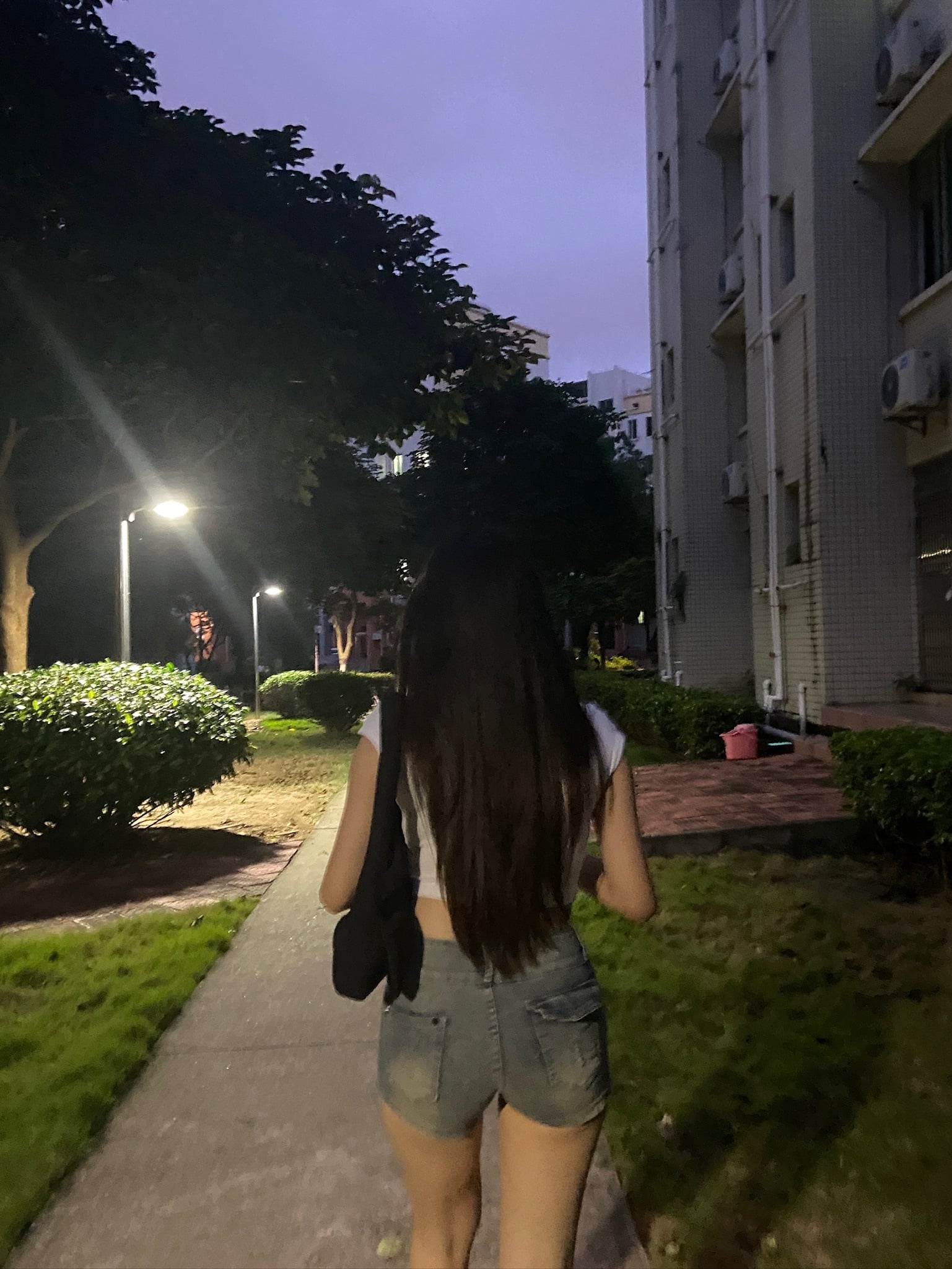 傍晚散步顺手拍了下背影，风把头发吹成海藻～