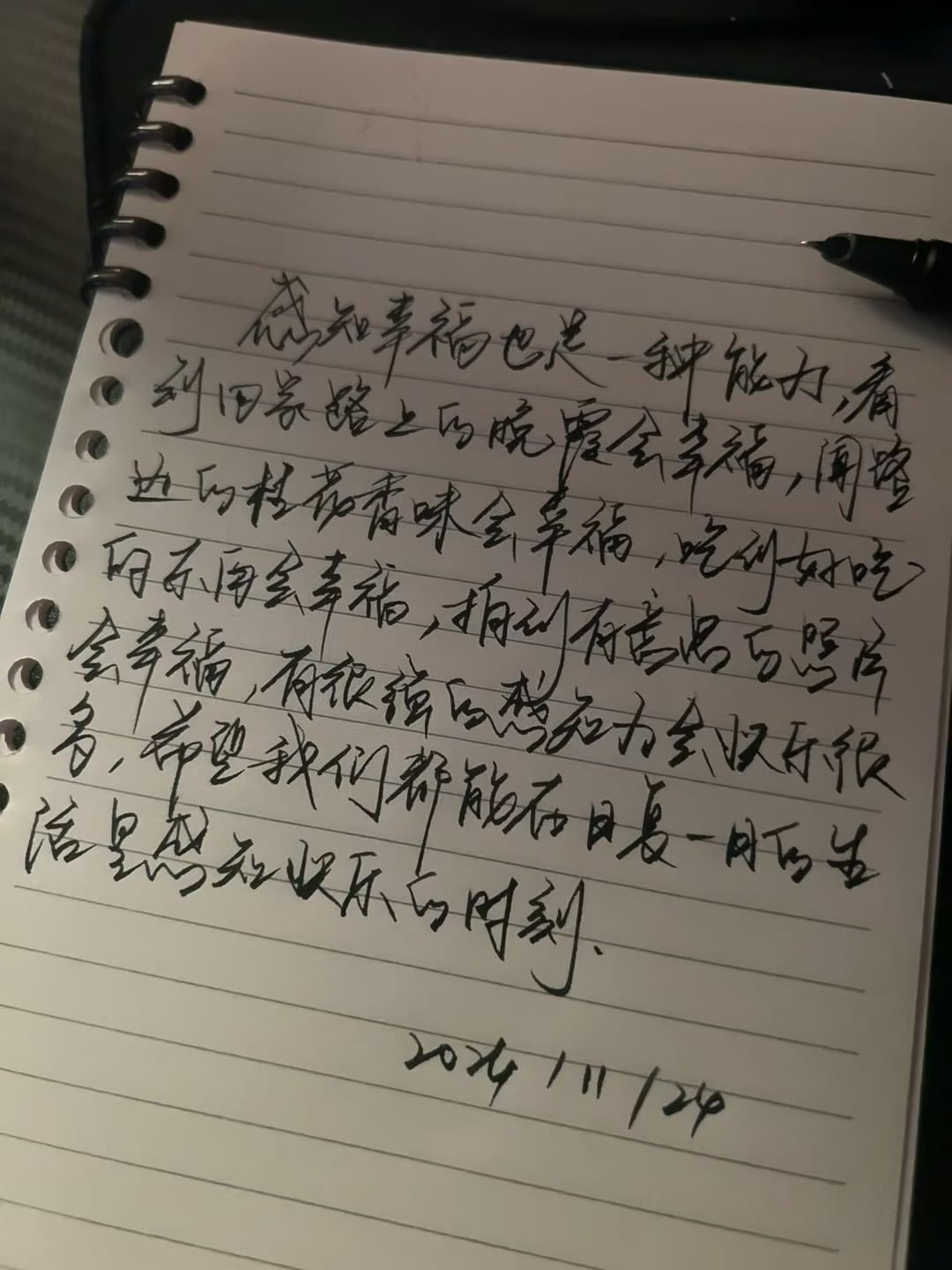 今天在咖啡店写完一段话，笔尖停顿了三秒——原来幸福是能被具体感知的