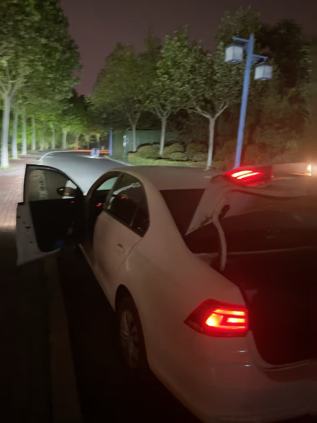深夜停车小插曲：车门自己开了一半，尾灯还亮着…今晚的‘自动泊车’有点超前