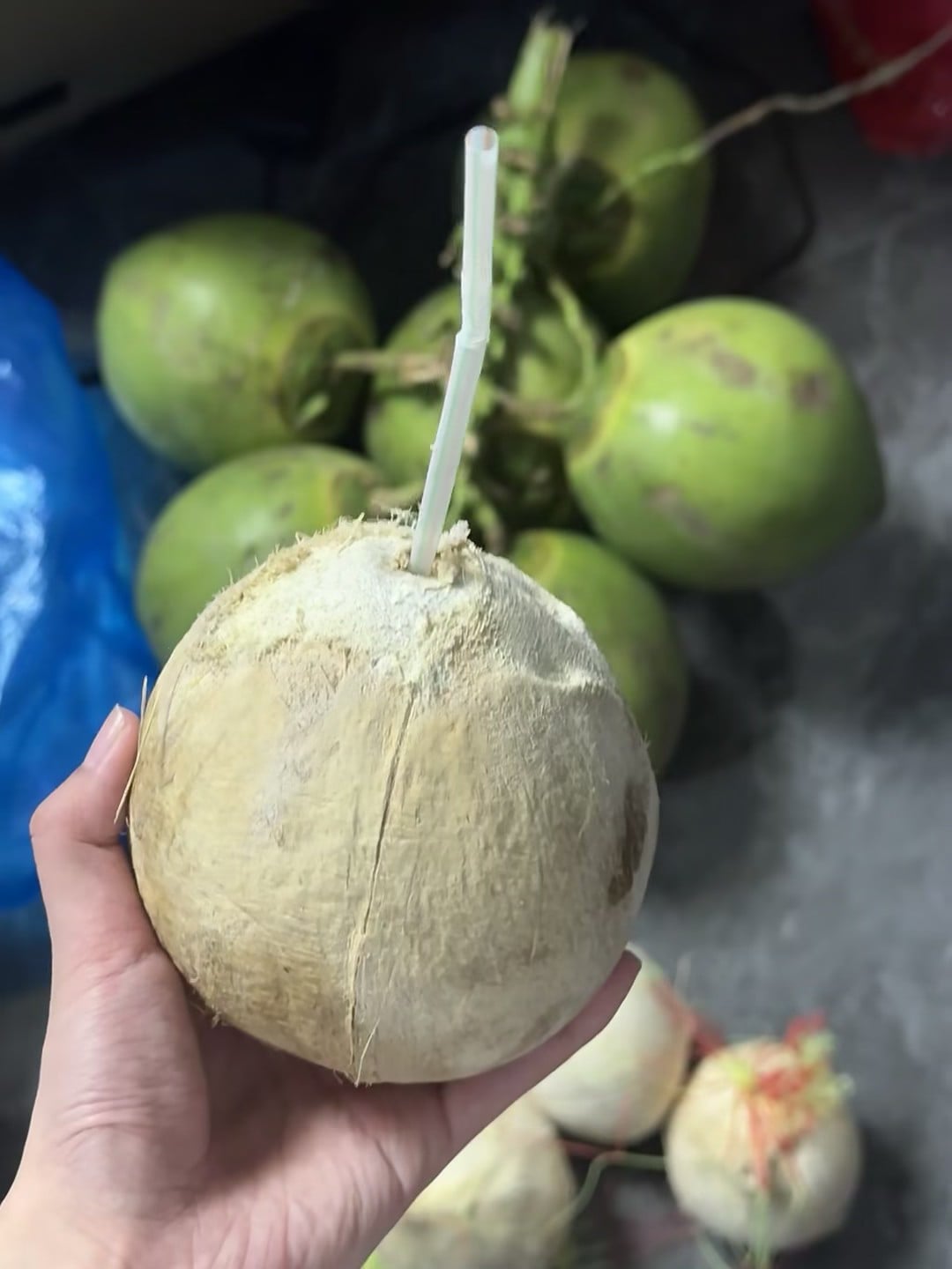 刚在街角小摊买了颗椰子，喝到一半发现它居然会‘喘气’…