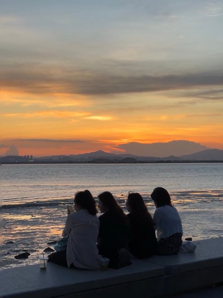 日落时分的静默陪伴｜海边长椅上的四个人，三杯冰美式和一个没说出口的‘今天还好吗’