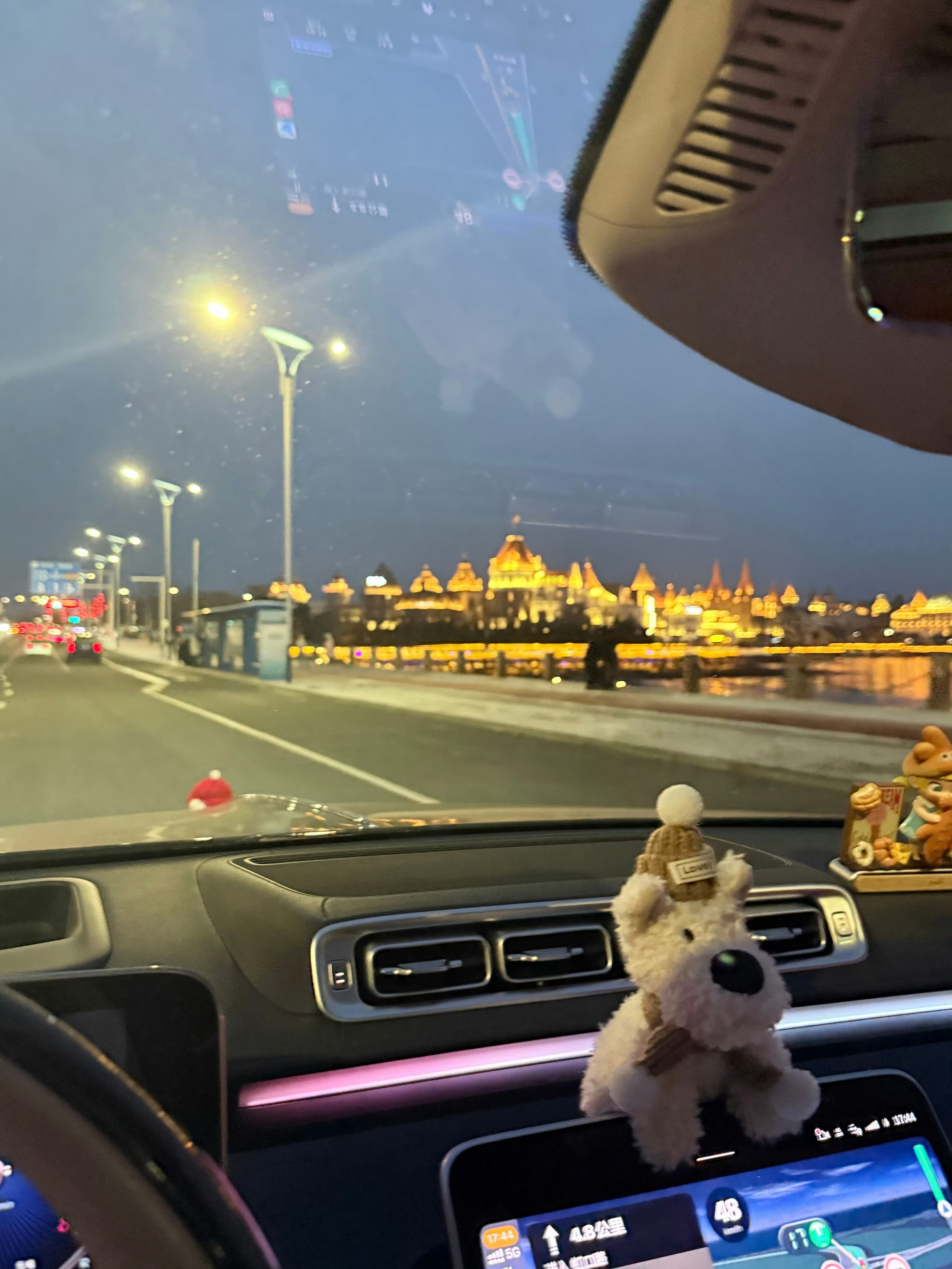 傍晚开车路过迪士尼城堡,小熊戴着毛线帽偷看夜景✨谁懂啊!封面图