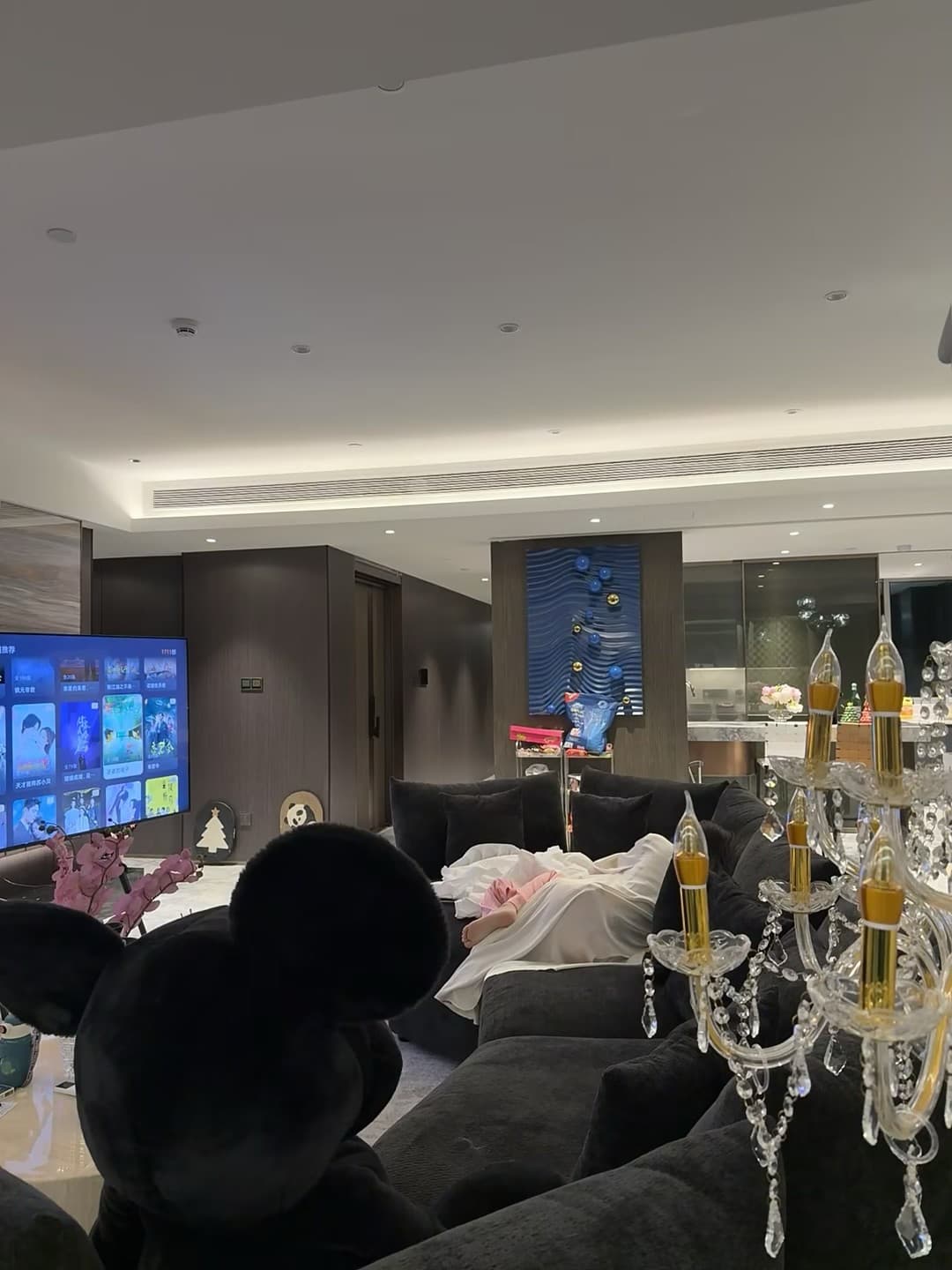 客厅沙发躺平版《今日份幸福》|黑天鹅绒+水晶吊灯=我的深夜追剧基地封面图